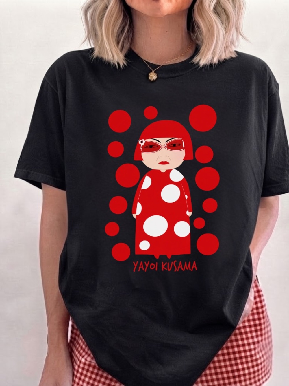 Yayoi Kusama Cartoon Polka Dots Red And Black Art Memories Graphic T-Shirt - Picture 2 of 7